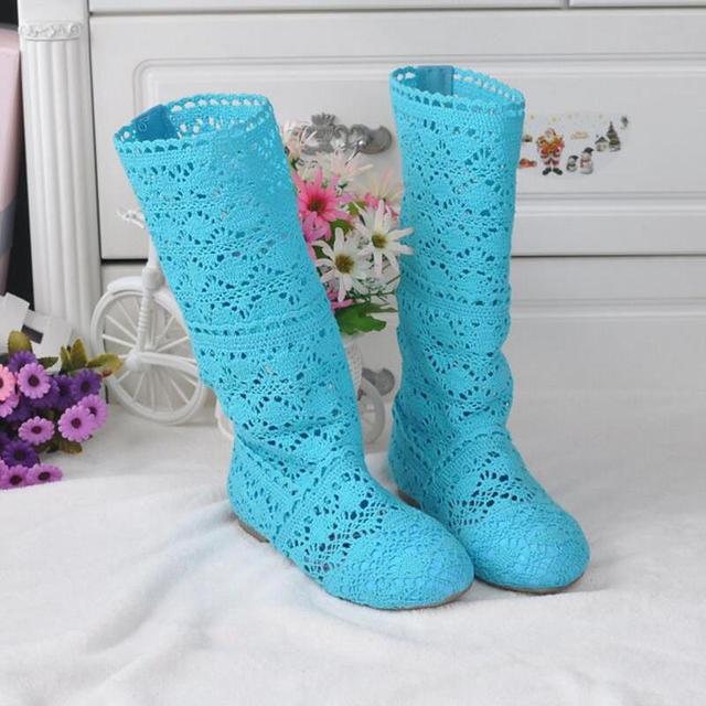 11 farben Erhältlich Spitze Hohl Stiefel Schuhe Atmungsaktive Stricken Linie Mesh Koreanische Hohe Sommer Frauen Stiefel Kniehohe Frauen Schuhe 36 von Joom DACH