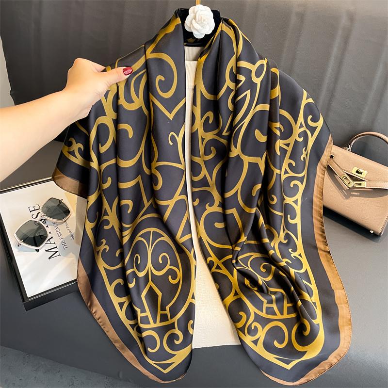 110x110cm Frauen Seide Quadrat Schal Hijab Weibliche Design Druck Dame Schal Wraps Foulard Stirnbänder Bufanda Große Bandana Luxus One Size von Joom DACH