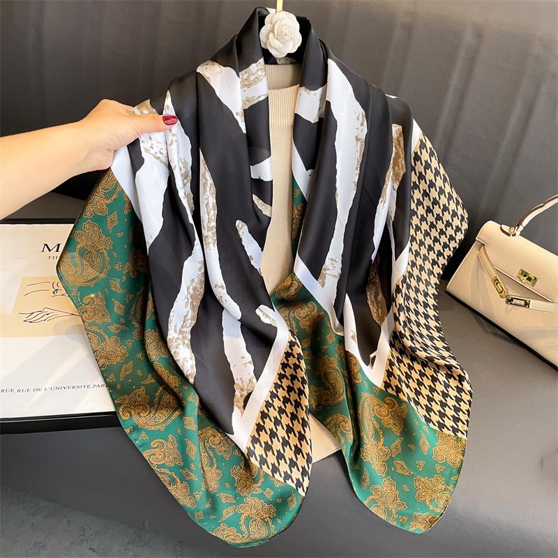 110x110cm Frauen Seide Quadrat Schal Hijab Weibliche Design Druck Dame Schal Wraps Foulard Stirnbänder Bufanda Große Bandana Luxus One Size von Joom DACH