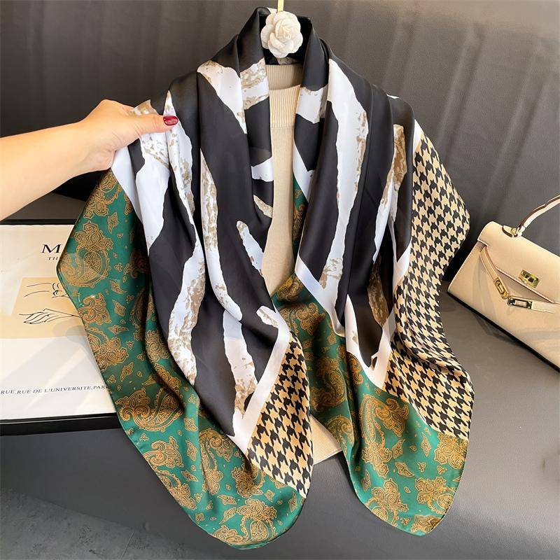 110x110cm Frauen Seide Quadrat Schal Hijab Weibliche Design Druck Dame Schal Wraps Foulard Stirnbänder Bufanda Große Bandana Luxus One Size von Joom DACH
