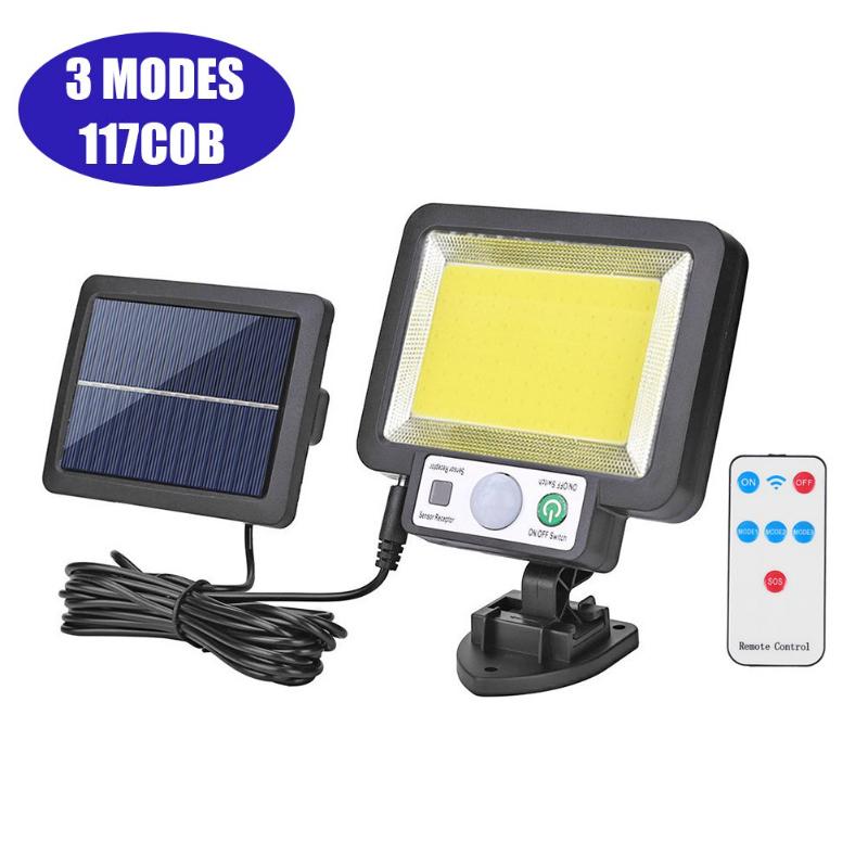 117COB Solar-Split-Hofleuchte, 3-Modus, wasserdicht, für den Außenbereich, Bewegungsmelder, Gartennotfall, Straßenlaterne, Fernbedienung, Wandleuchte, Flutlicht 117COB with Remote von Joom DACH