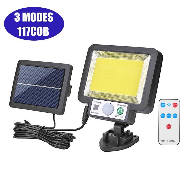 117COB Solar-Split-Hofleuchte, 3-Modus, wasserdicht, für den Außenbereich, Bewegungsmelder, Gartennotfall, Straßenlaterne, Fernbedienung, Wandleuchte, Flutlicht 117COB with Remote von Joom DACH
