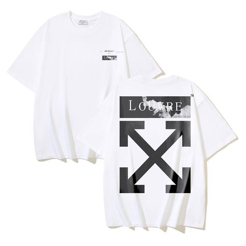 1181 Off-White 2025 Sommer Neu Weiß Wolke Buchstaben Pfeil Muster Bedrucktes Kurzarm-T-Shirt für Herren und Damen L weiß von Joom DACH