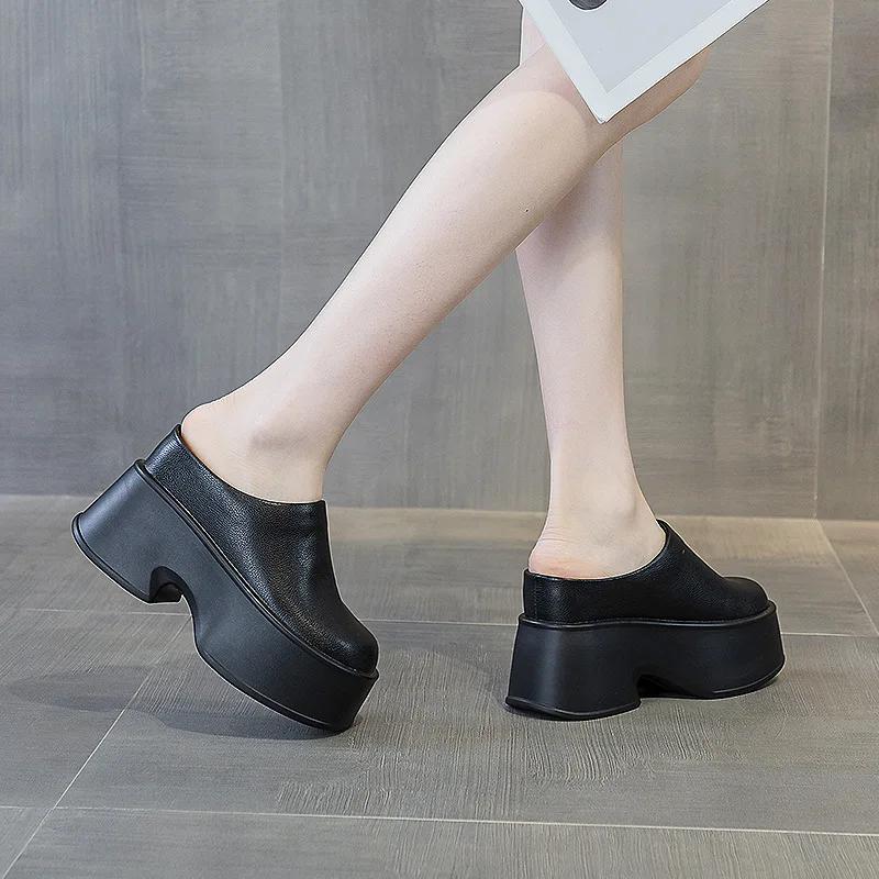 11CM Neue Hausschuhe Natürliche Kuh Echtes Leder Plattform Keil Turnschuhe Pumps Sommer Frauen ROM Ultra-Versteckte Heels Vulkanisieren Schuhe 35 von Joom DACH