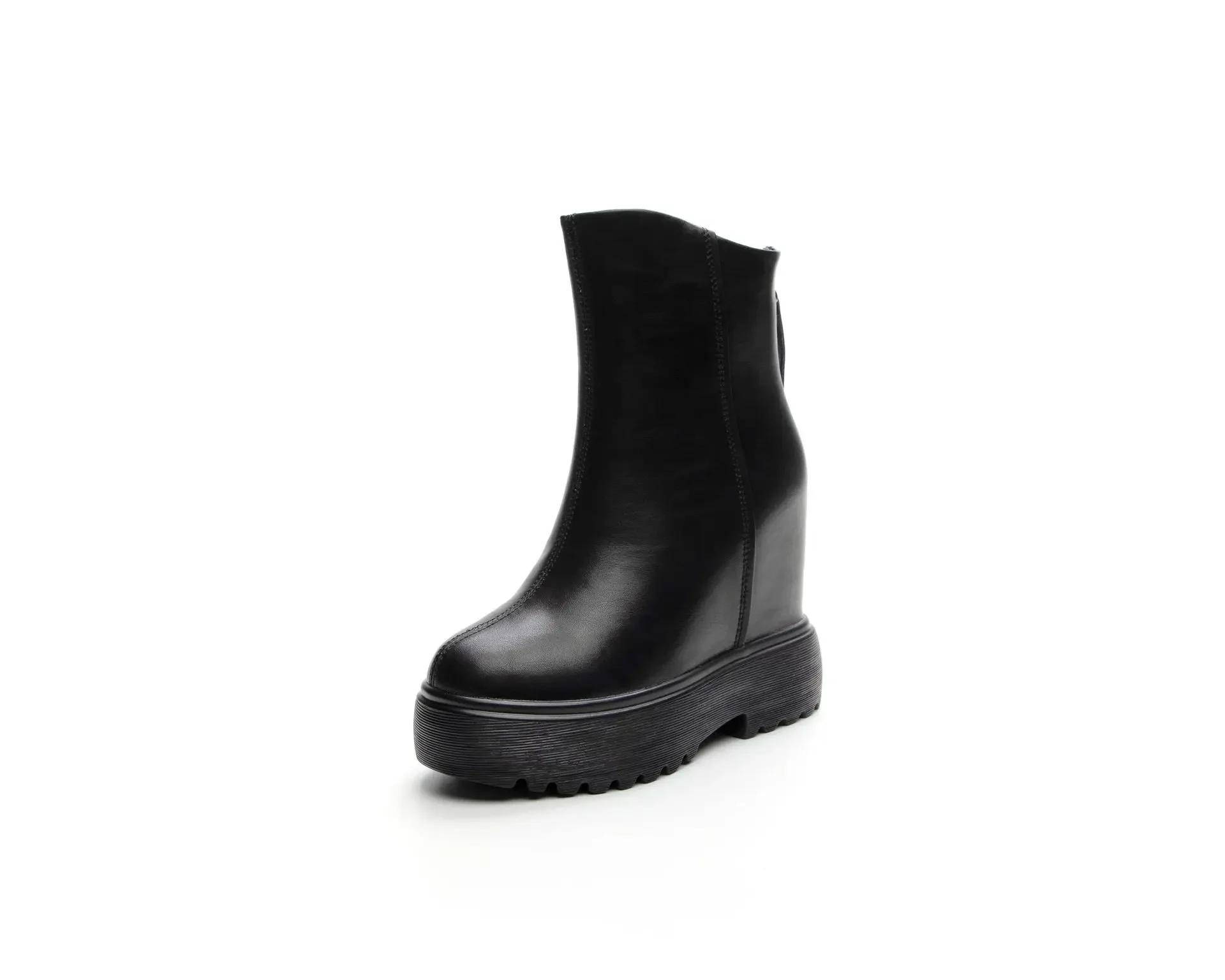 11cm Damen Plateau Stiefel Mode Versteckter Absatz Stiefeletten für Damen Herbstschuhe Echtes Leder Damen Herbst Stiefelette 39 schwarz von Joom DACH