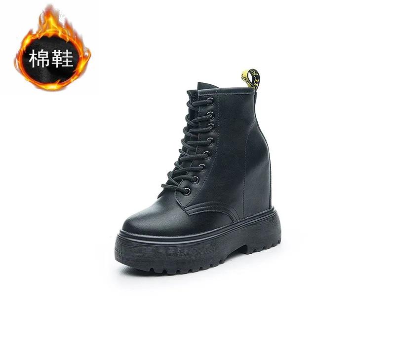 11cm Echte Leder Stiefelette Herbst Damenstiefel Plateau Mode Höhenvergrößernde Stiefeletten für Damen Winterschuhe 38 von Joom DACH