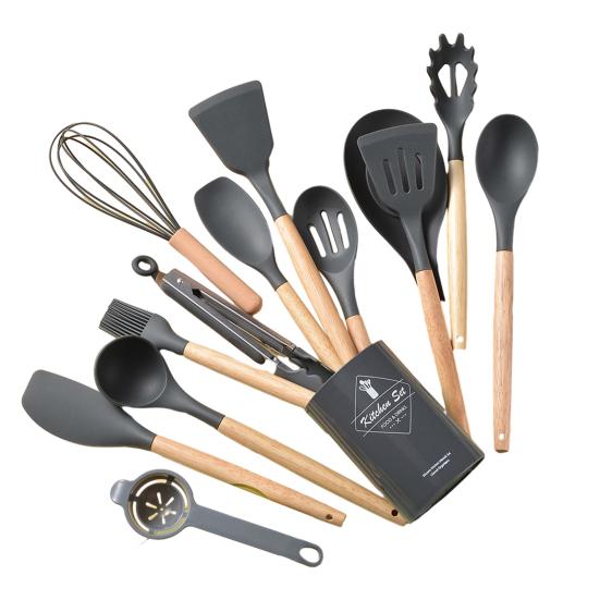 12/14-teiliges Kochutensilien-Set, antihaftbeschichtet, hitzebeständig, Silikon, Spatel, Löffel, Ölpinsel, Schaufel, Schneebesen-Set für Zuhause A-14pcs von Joom DACH