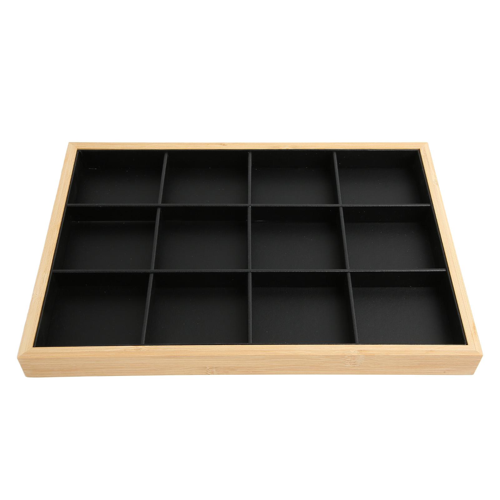 12 Fächer Schmucktablett Organizer PU-Leder Schwarz Schmuck-Präsentationstablett für Frauen Mädchen von Joom DACH