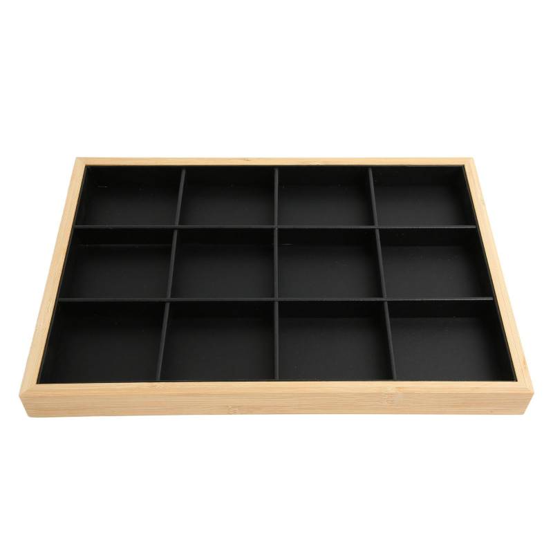 12 Fächer Schmucktablett Organizer PU-Leder Schwarz Schmuck-Präsentationstablett für Frauen Mädchen von Joom DACH