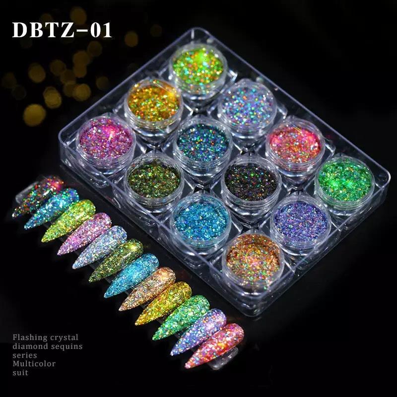 12 Gläser/Set Weihnachten holografische Glitzer-Pailletten, bunte klobige Glitzer-Nagelkunst-Pailletten, gemischte Größe, Weihnachtsmädchen-Maniküre-Glitzer DBTZ-01 von Joom DACH