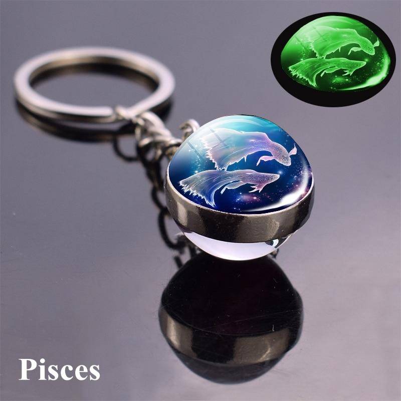 12 Konstellation Leuchtender Schlüsselanhänger Glaskugel Anhänger Sternzeichen Schlüsselanhänger Schlüsselanhänger Halter Männer Frauen Geburtstagsgeschenk Pisces blau von Joom DACH