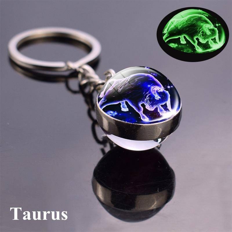 12 Konstellation Leuchtender Schlüsselanhänger Glaskugel Anhänger Sternzeichen Schlüsselanhänger Schlüsselanhänger Halter Männer Frauen Geburtstagsgeschenk Taurus blau von Joom DACH