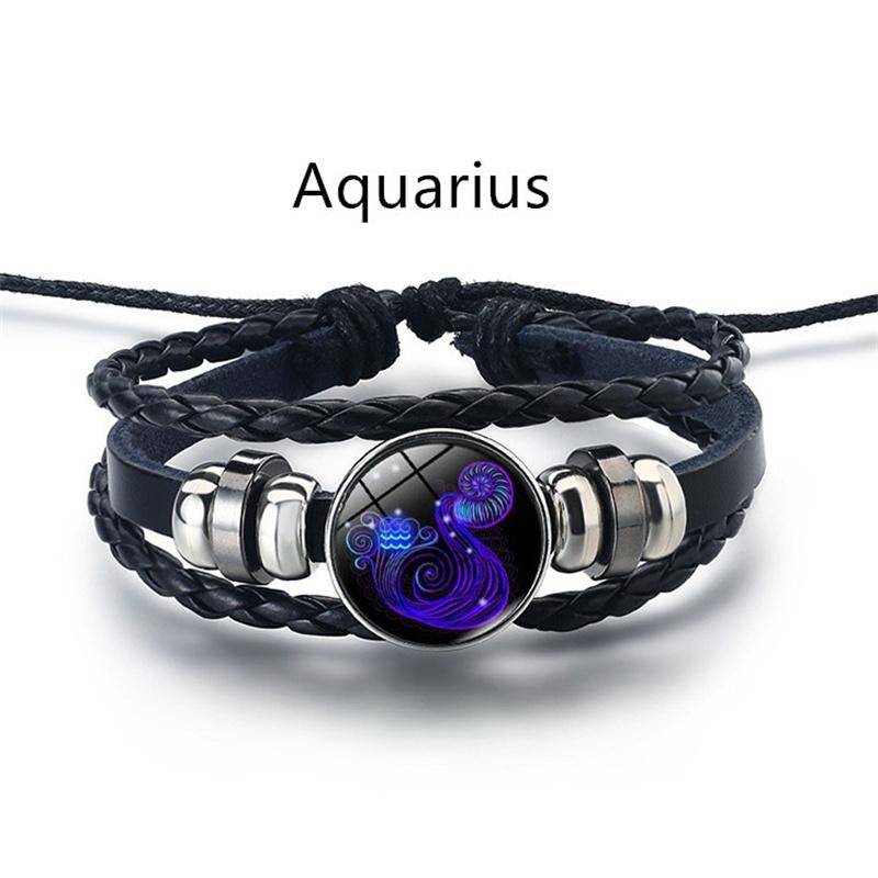 12 Konstellation Leuchtendes Geflecht Lederarmband Charm Armband Männer Frauen Mode Mehrschichtiges Sternzeichen Armband Geburtstagsgeschenke Aquarius von Joom DACH