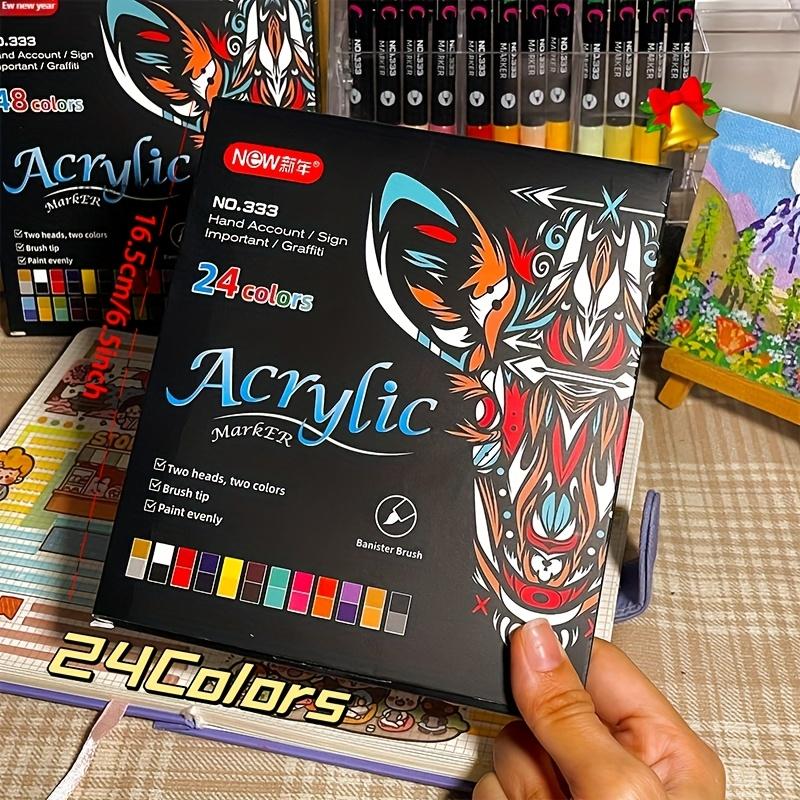12 Stück/24 Farben Acrylmarker Doppelkopf Zweifarbig Aquarellstift Weiche Spitze Für Kunsthandwerk Geeignet für Papier Stein Glas Holz Keramik Leinwand 12pcs von Joom DACH