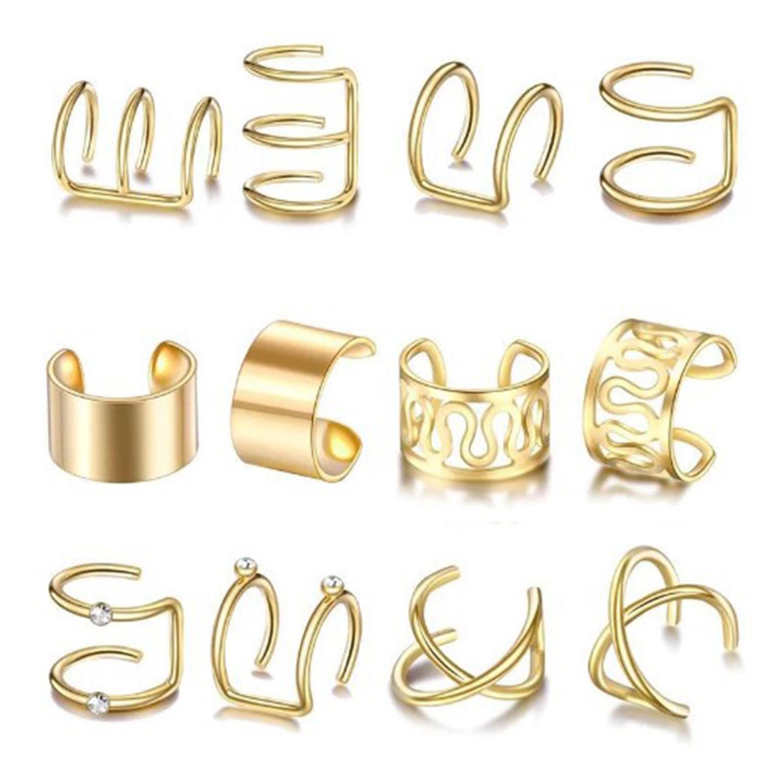 12 Stück Ohrklemmen Ohrringe Mode Einfach Metall Gold Clip On Wickelohrring Schmuckset für Damen Herren von Joom DACH