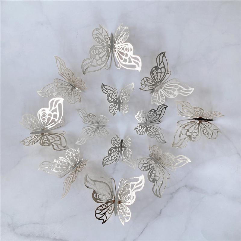 12 Teile/satz 3D Hohl Schmetterling Wand Aufkleber DIY Hochzeit Dekoration Wohnzimmer Wohnkultur Schmetterlinge Aufkleber Aufkleber silber von Joom DACH