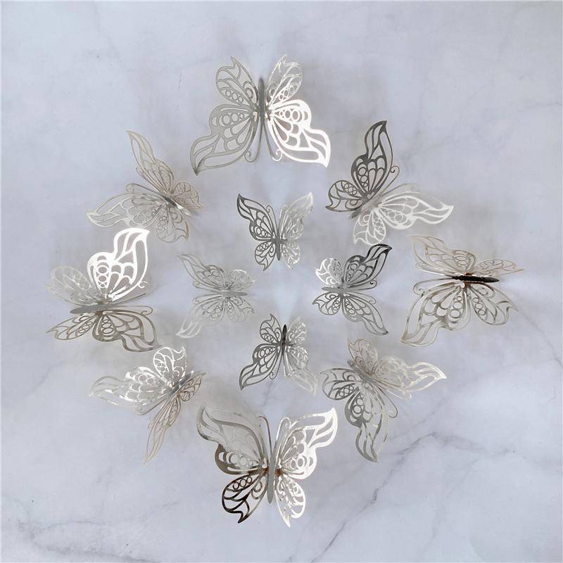 12 Teile/satz 3D Hohl Schmetterling Wand Aufkleber DIY Hochzeit Dekoration Wohnzimmer Wohnkultur Schmetterlinge Aufkleber Aufkleber silber von Joom DACH