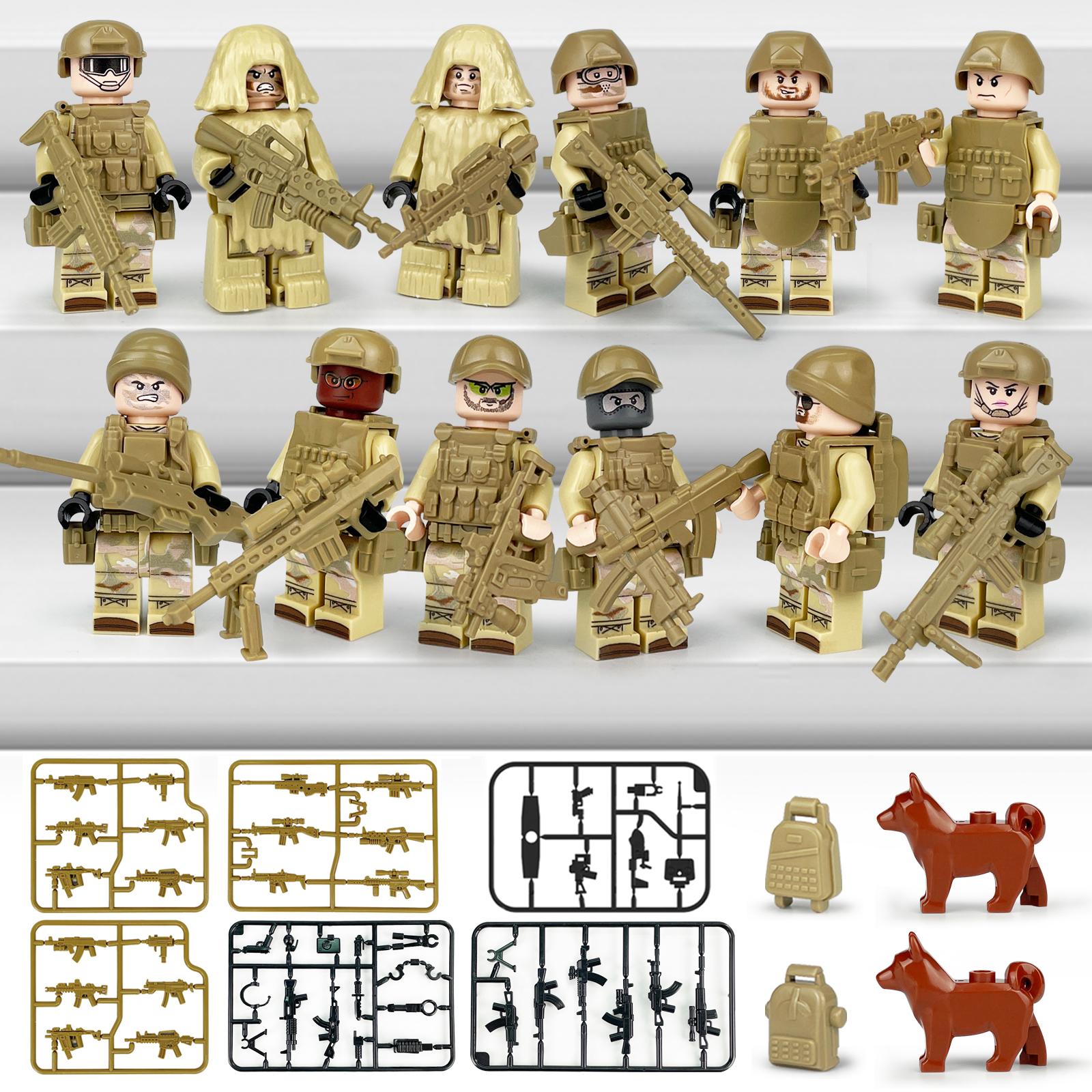 12 Teile/satz City Polizei SWAT Marines Krieger Minifiguren Bausteine Puppen mit Zubehör Braun Hund Kinder Charaktere Spielzeug Jungen Geschenke von Joom DACH