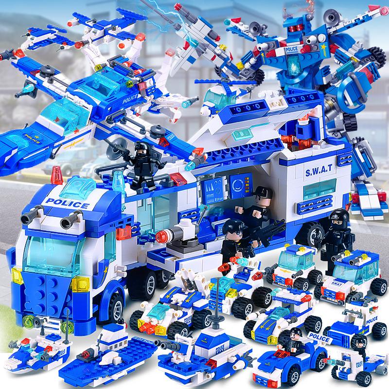 1256 Stücke Polizeistation Bausteine Spielzeug für Jungen Lernspielzeug für Kinder ab 6 Jahren Kinder Geschenke Blue SWAT-700Pcs von Joom DACH