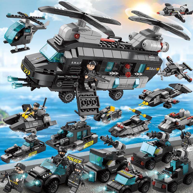 1256 Stücke Polizeistation Bausteine Spielzeug für Jungen Lernspielzeug für Kinder ab 6 Jahren Kinder Geschenke Helicopter-456Pcs von Joom DACH
