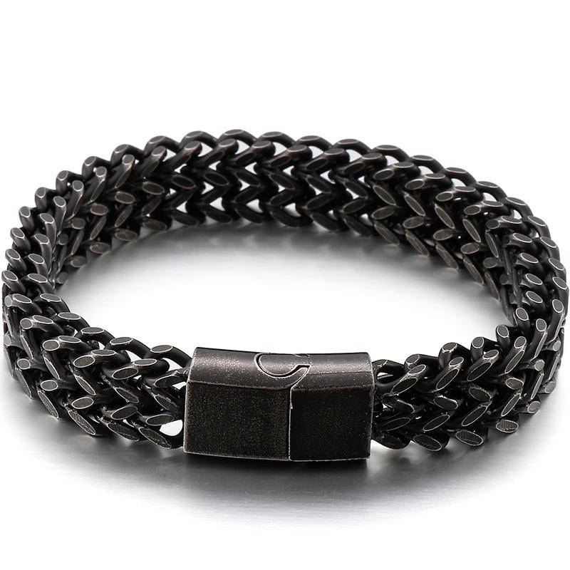 12MM Zweireihig Kette herren Handgelenk Armbänder 6 Farbe Edelstahl Mann Armband Neue Ankunft Griffe Mit Magnet verschluss 20/21,5 CM 21.5CM von Joom DACH