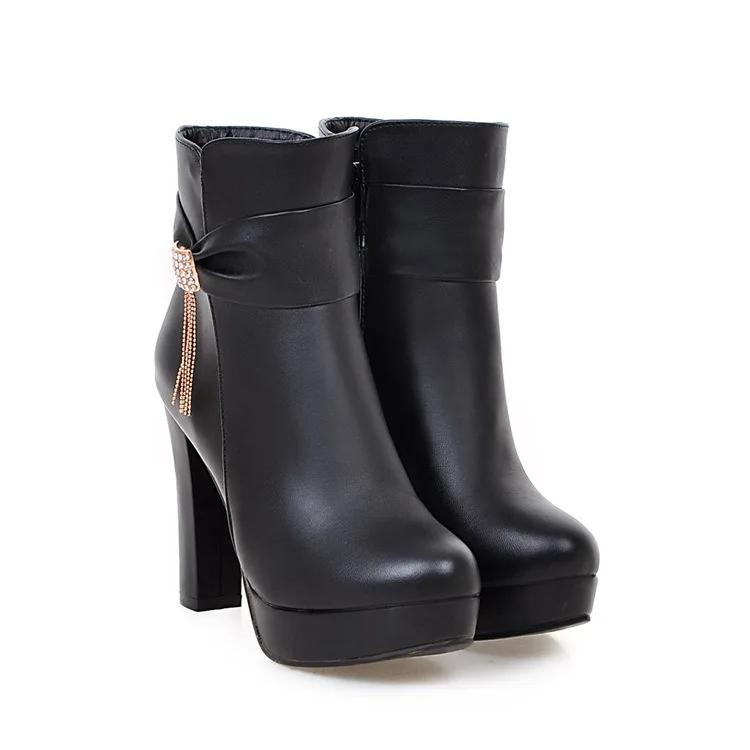 12cm Elegante Kurze Stiefel Damenschuhe Herbst Winter Damen Stiefelette Plateau Süß Schwarz Weiß Rosa Absatz Partyschuhe Damen 43 schwarz von Joom DACH