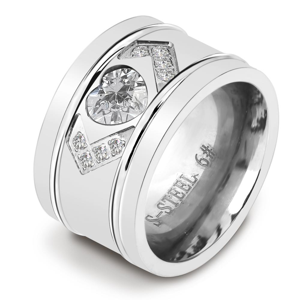 12mm Breiter Ring Schmuck Silber Farbe Edelstahl Weiß Stein Anillos Strass Frauen Party Verlobungsringe 8 von Joom DACH