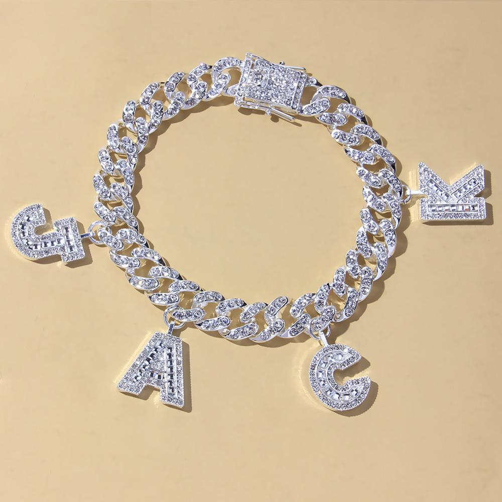 12mm Statement Cuban Link DIY Name Fußkettchen Armbänder für Frauen Kristall Zirkon Initial 26 Buchstabe Fußkettchen Großhandel Charm Schmuck 2 letters,23cm weiß von Joom DACH