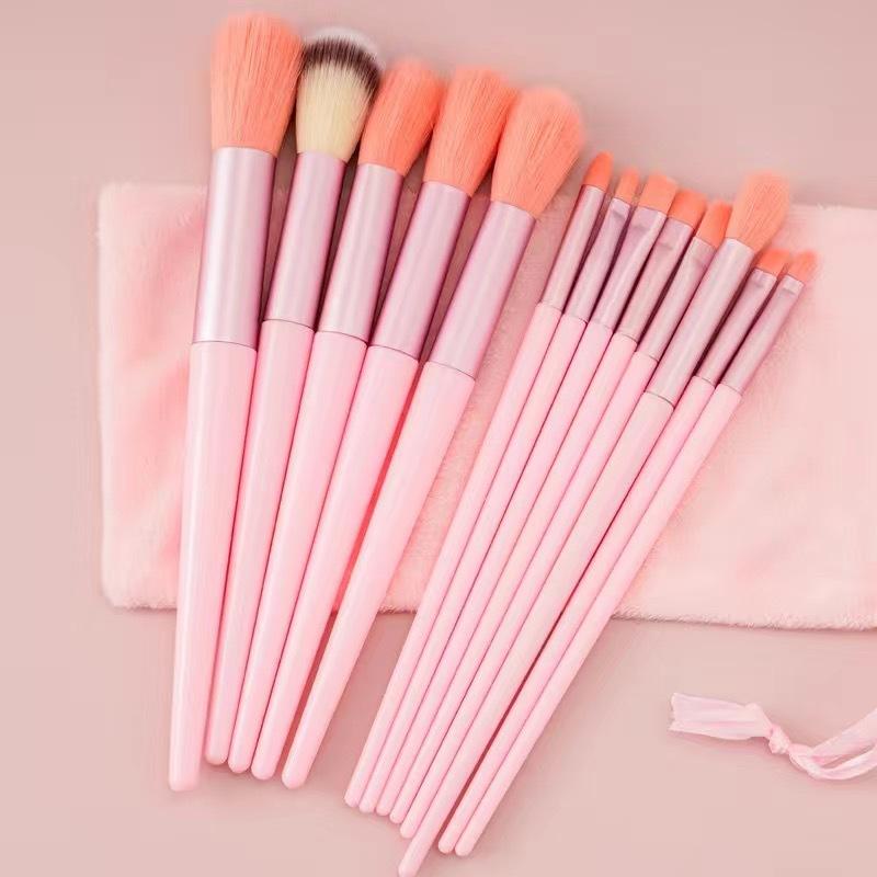 13-teiliges, weiches und flauschiges Pro-Make-up-Pinsel-Set, hochwertiges Kosmetik-Set zum Mischen von Lidschatten für Damen, Stab aus ABS-Kunststoff und sanfte Polyesterborsten rosa von Joom DACH