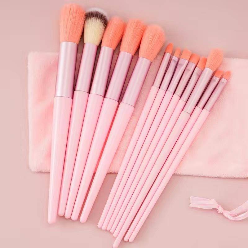 13-teiliges, weiches und flauschiges Pro-Make-up-Pinsel-Set, hochwertiges Kosmetik-Set zum Mischen von Lidschatten für Damen, Stab aus ABS-Kunststoff und sanfte Polyesterborsten rosa von Joom DACH