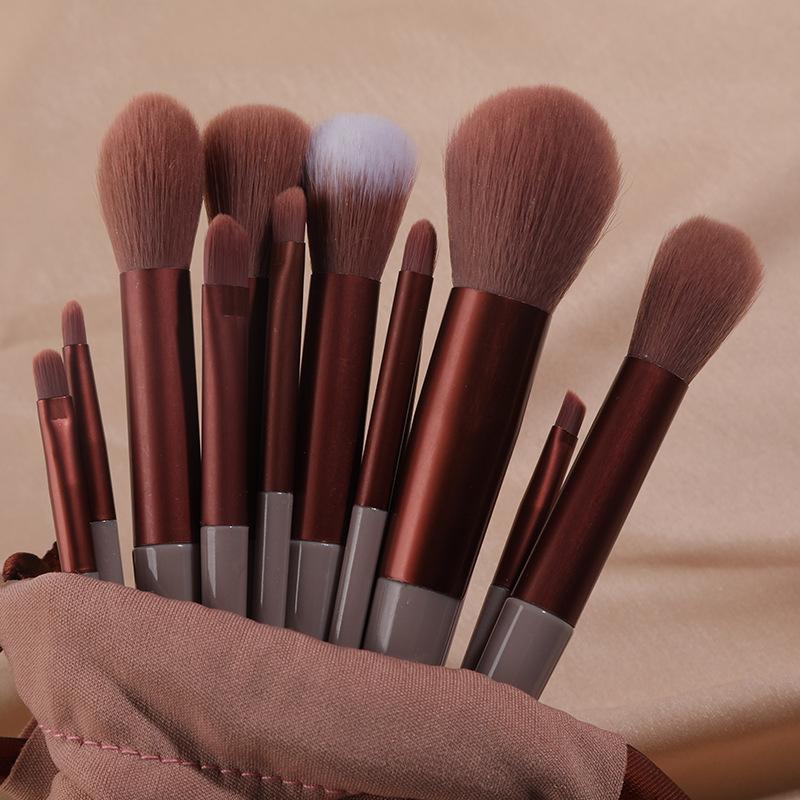 13-teiliges, weiches und flauschiges Pro-Make-up-Pinsel-Set, hochwertiges Kosmetik-Set zum Mischen von Lidschatten für Damen, Stab aus ABS-Kunststoff und sanfte Polyesterborsten braun von Joom DACH