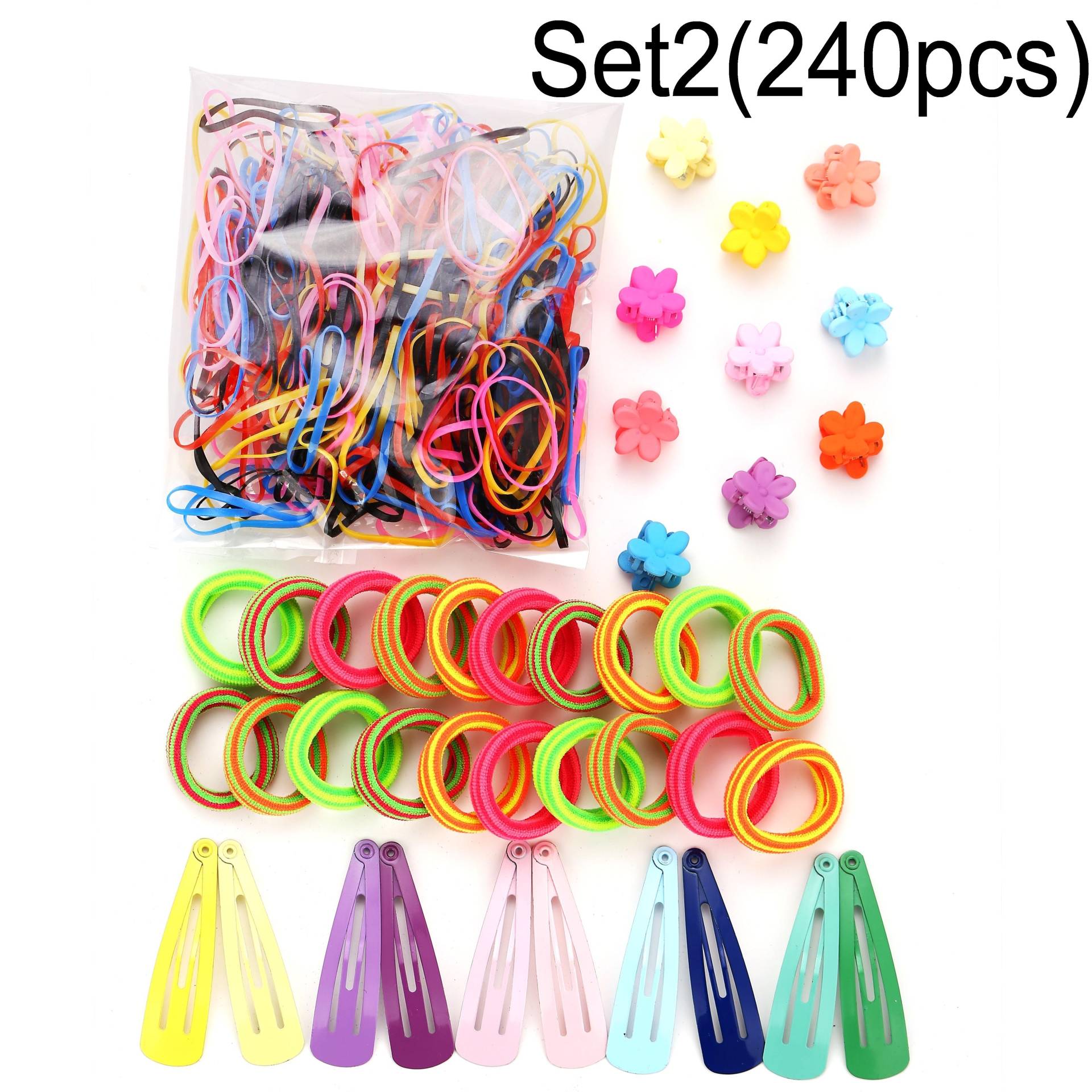 130/240/500/780 Stück Mädchen Candy Color Nylon Gummiband Kind Frauen Sicherheit elastisches Haarband Pferdeschwanz zerbrechlicher Halter Schiebeschnalle Haarspangen Kinderhaar Set 2（240pcs） von Joom DACH