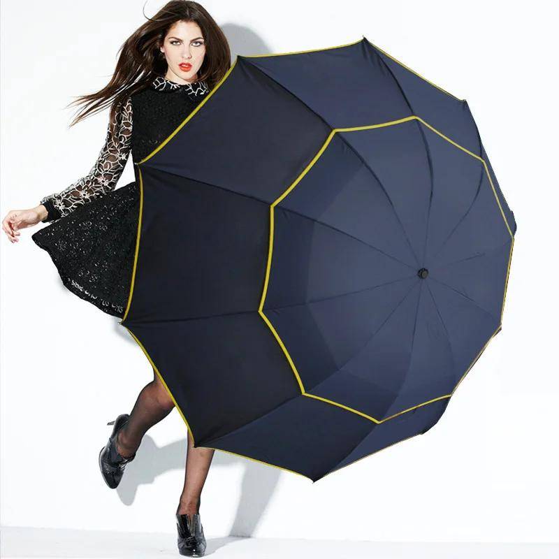 130 cm Doppel Starke Wind Resistant Regenschirm Regen Frauen Große Falten Nicht-automatische Regenschirme Männer Familie Reise Business Paraguas von Joom DACH