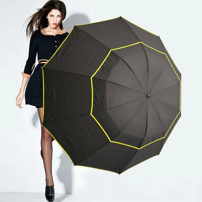 130 cm Doppel Starke Wind Resistant Regenschirm Regen Frauen Große Falten Nicht-automatische Regenschirme Männer Familie Reise Business Paraguas von Joom DACH