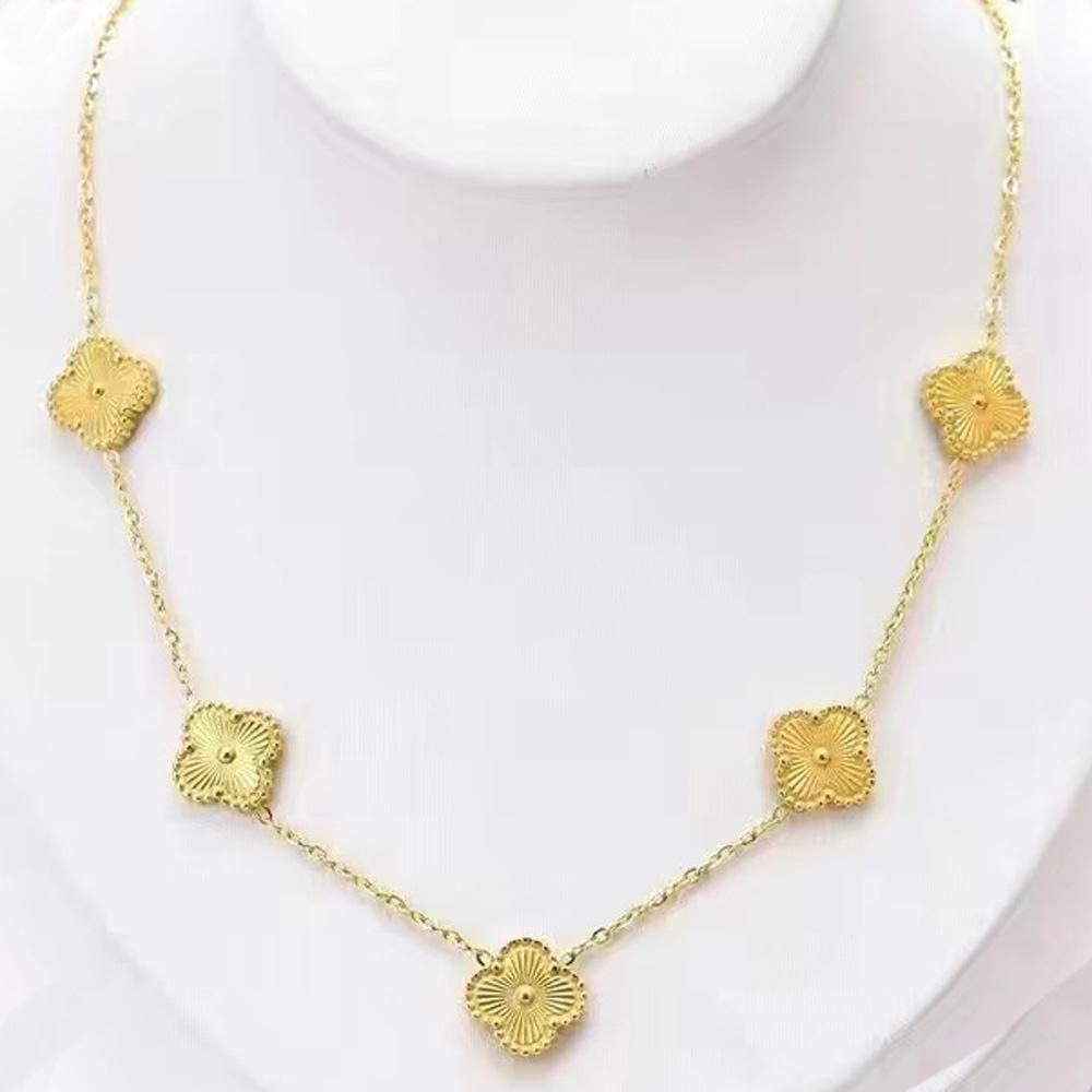 13MM Titanstahl 5 Blumen Halskette Mode Titanstahl Vierblättriges Kleeblatt Damen Halskette von Joom DACH