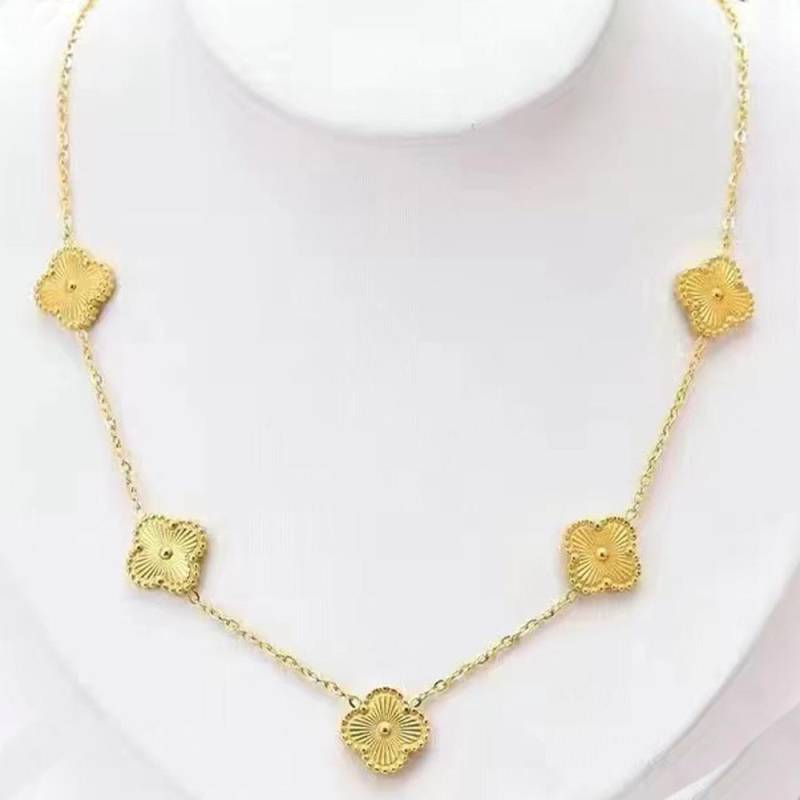 13MM Titanstahl 5 Blumen Halskette Mode Titanstahl Vierblättriges Kleeblatt Damen Halskette von Joom DACH
