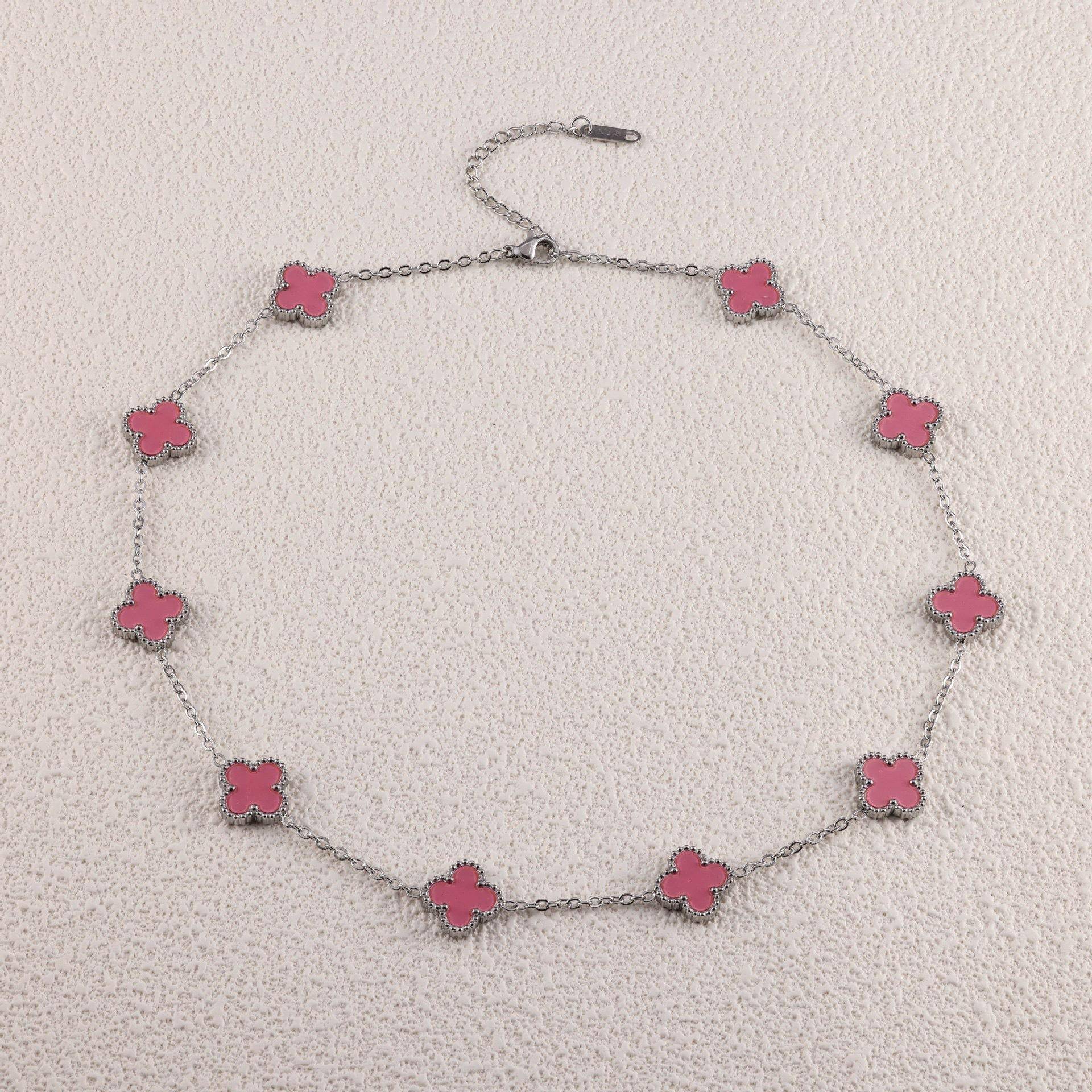 13MM Vierblättriges Kleeblatt Zehn Blumen Halskette Damen Schlüsselbeinkette Mode Kein Farbverlust Premium Gefühl Halskette stahl rosa von Joom DACH