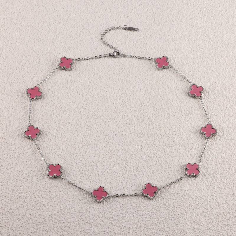 13MM Vierblättriges Kleeblatt Zehn Blumen Halskette Damen Schlüsselbeinkette Mode Kein Farbverlust Premium Gefühl Halskette stahl rosa von Joom DACH