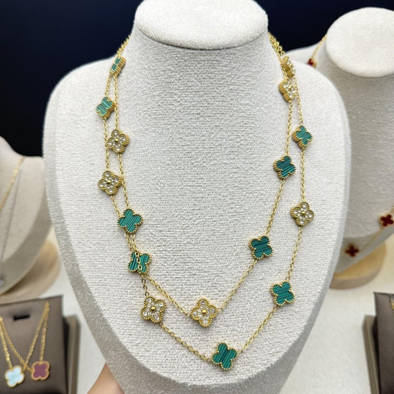 13Mm Titanstahl 90Cm 20 Blumen Vierblättriges Kleeblatt Halskette Hochwertige Damen Pulloverkette 18K von Joom DACH