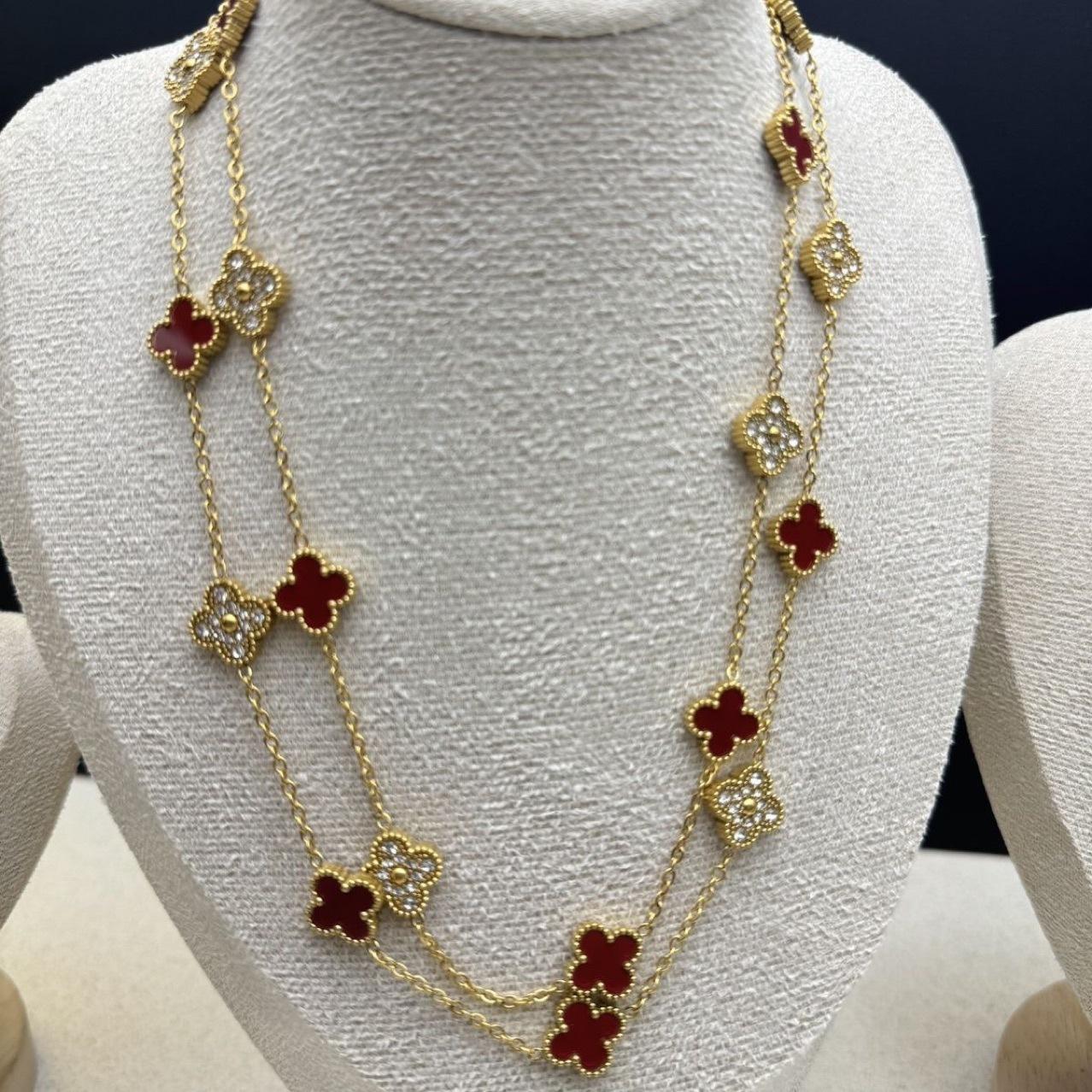 13Mm Titanstahl 90Cm 20 Blumen Vierblättriges Kleeblatt Halskette Hochwertige Damen Pulloverkette 18K von Joom DACH