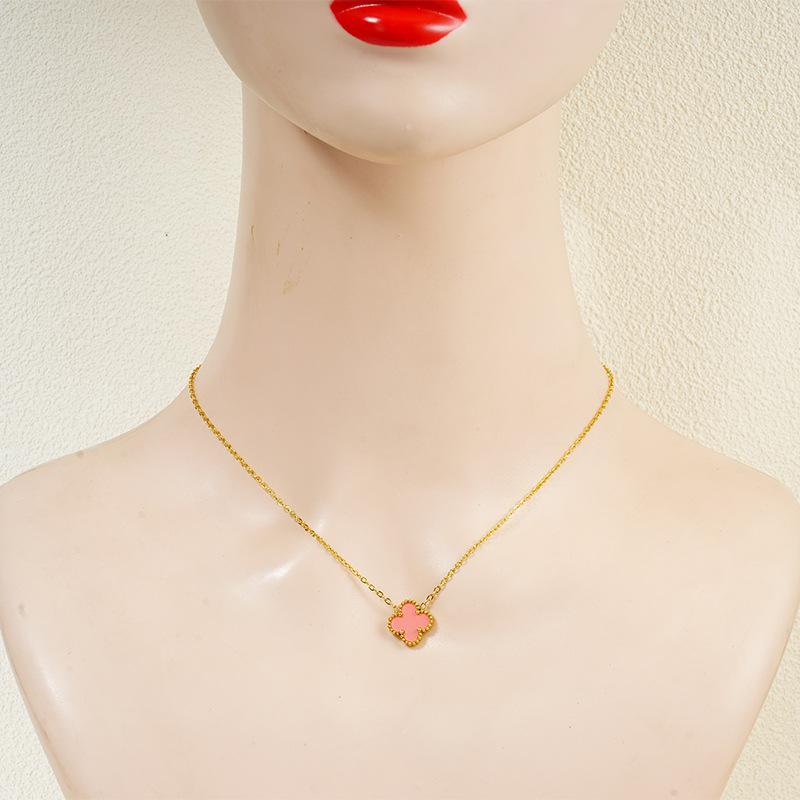 13mm Hochwertige Titanstahl-Halskette mit vierblättrigem Kleeblatt Verliert keine Farbe Damen-Halskette Glücksklee Schlüsselbeinkette 18K rosa von Joom DACH
