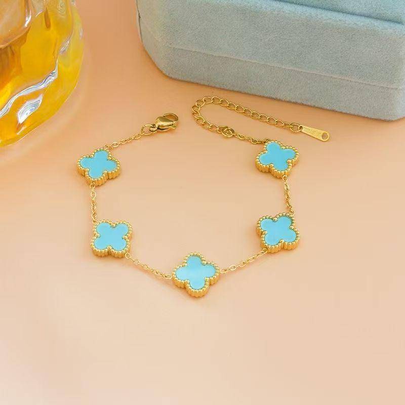 13mm Vierblättriges Kleeblatt Armband Frauen Shell Glück Vierblättriges Kleeblatt Schößchen Armband Kette see-blaue von Joom DACH