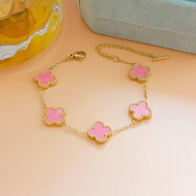 13mm Vierblättriges Kleeblatt Armband Frauen Shell Glück Vierblättriges Kleeblatt Schößchen Armband Kette rosa von Joom DACH