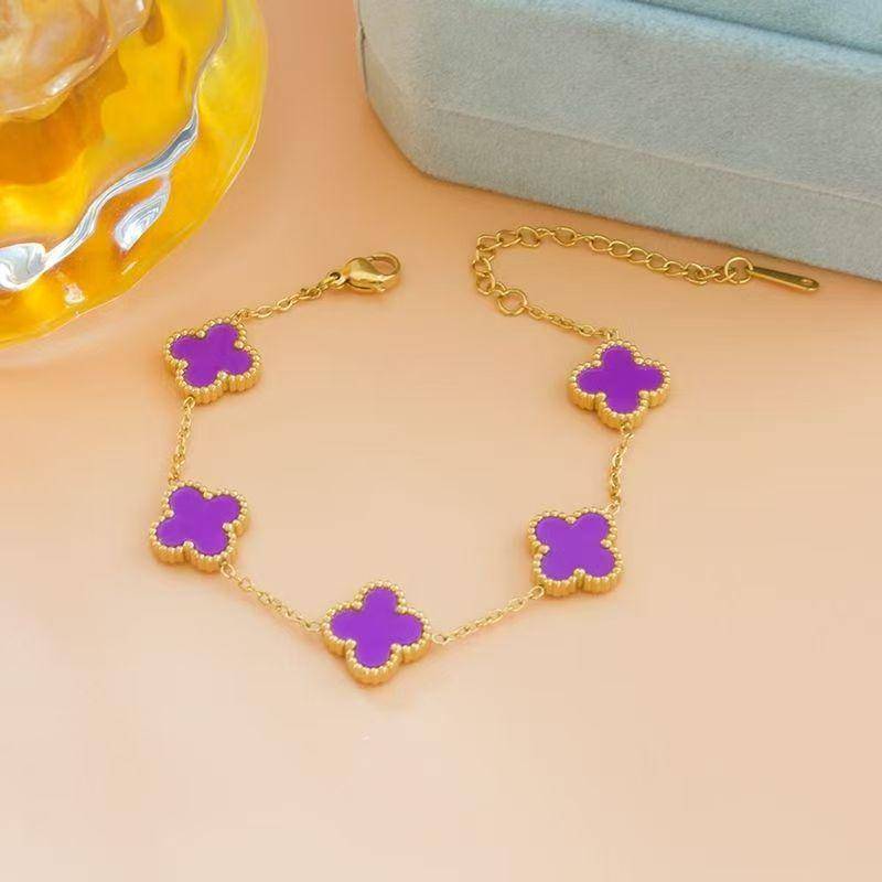 13mm Vierblättriges Kleeblatt Armband Frauen Shell Glück Vierblättriges Kleeblatt Schößchen Armband Kette violett von Joom DACH