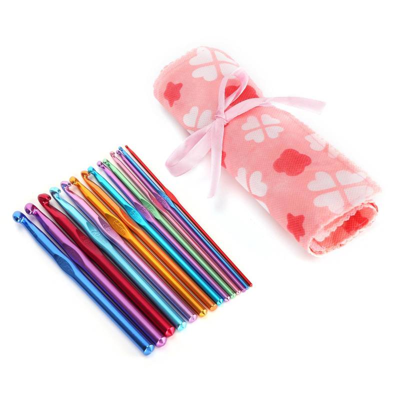 14 Stück Häkelnadel Set Aluminiumoxid Weben Nähen Stricknadel Set mit Aufbewahrungstasche von Joom DACH