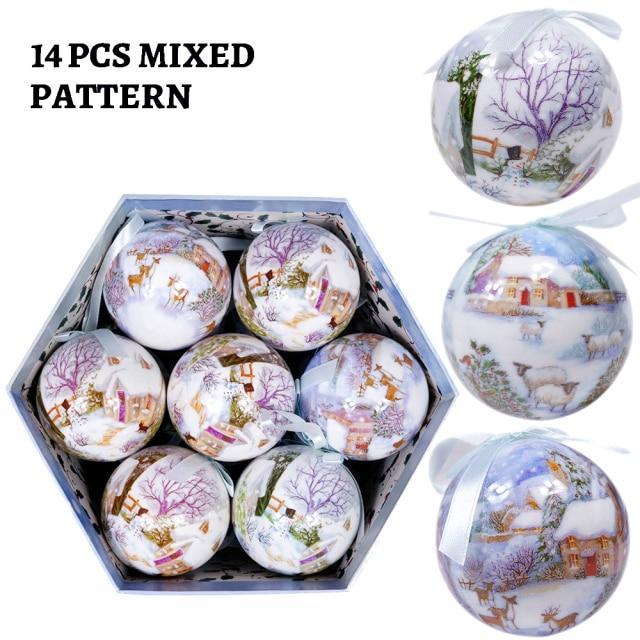 14 Stück pro Box Weihnachten Weihnachtsbaum hängende Kugel Ornamente Navidad Neujahr Kugel Kugel für DIY Weihnachtsdekorationen Kugel mit Gürtel Kinder Geschenk 7.5cm von Joom DACH