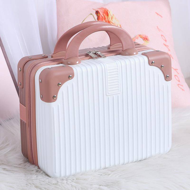 14 Zoll Mini Reisekoffer Kosmetikbox Handgepäck Organizer Make-up-Koffer Kleine Passwortbox Boarding Case für Frauen Mädchen weiß/gold von Joom DACH