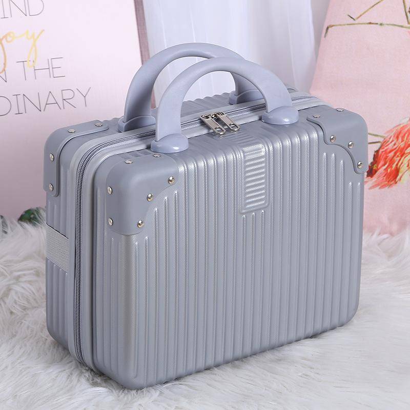 14 Zoll Mini Reisekoffer Kosmetikbox Handgepäck Organizer Make-up-Koffer Kleine Passwortbox Boarding Case für Frauen Mädchen silber grau von Joom DACH