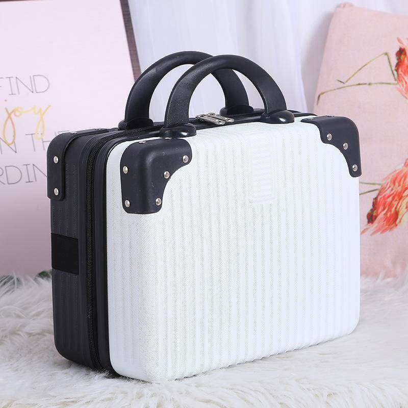 14 Zoll Mini Reisekoffer Kosmetikbox Handgepäck Organizer Make-up-Koffer Kleine Passwortbox Boarding Case für Frauen Mädchen schwarz/weiß von Joom DACH