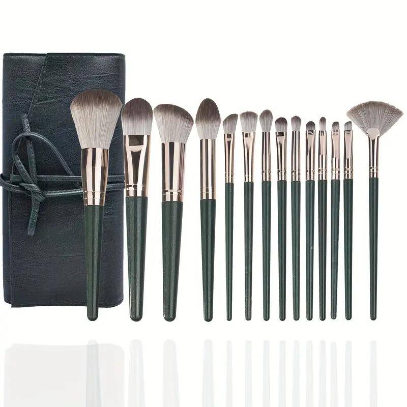 14-teiliges Pro Weiches Flauschiges Make-up Pinselset Premium Kosmetik Lidschatten Verblendpinsel Set für Frauen ABS Kunststoffstiel und Sanfte Polyesterborsten makeup brushes-with bag grün von Joom DACH